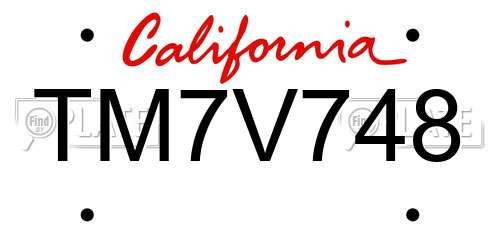 TM7V748 California License Plate