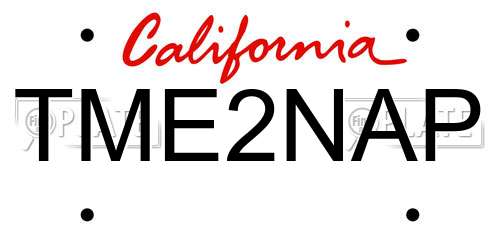 TME2NAP California License Plate