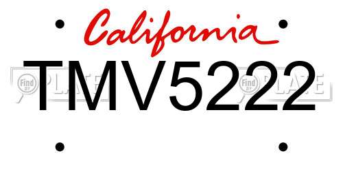 TMV5222 California License Plate