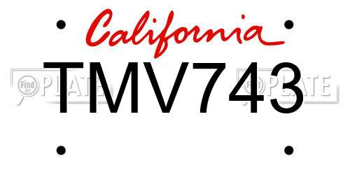 TMV743 California License Plate