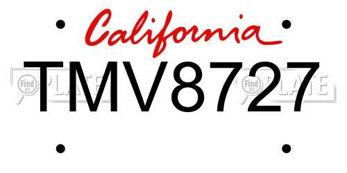 TMV8727 California License Plate
