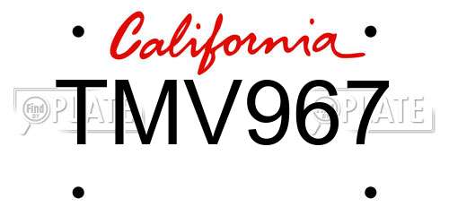 TMV967 California License Plate
