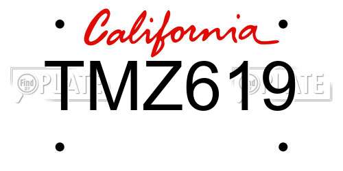 TMZ619 California License Plate