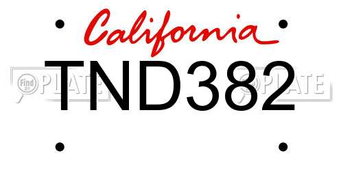TND382 California License Plate