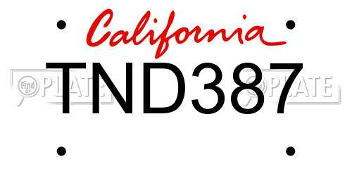 TND387 California License Plate