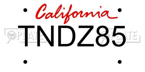 TNDZ85 California License Plate