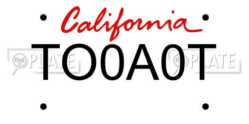 TO0A0T California License Plate