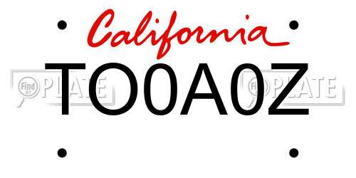 TO0A0Z California License Plate