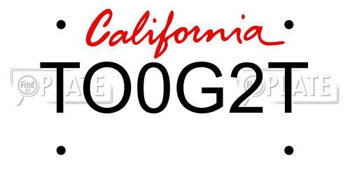TO0G2T California License Plate