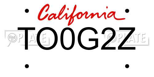 TO0G2Z California License Plate