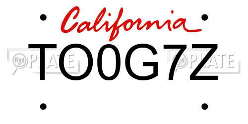 TO0G7Z California License Plate