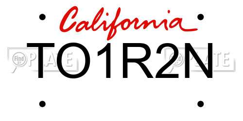 TO1R2N California License Plate