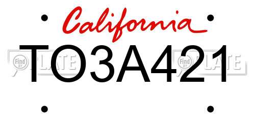 TO3A421 California License Plate
