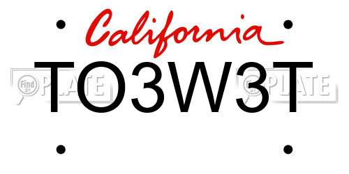 TO3W3T California License Plate