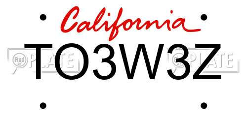 TO3W3Z California License Plate