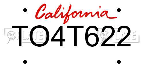 TO4T622 California License Plate