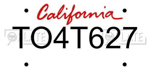 TO4T627 California License Plate