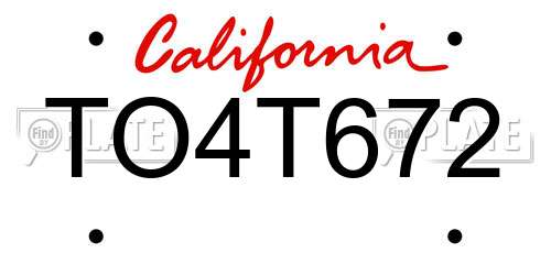 TO4T672 California License Plate