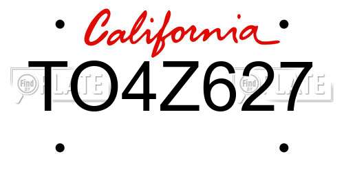 TO4Z627 California License Plate