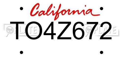 TO4Z672 California License Plate