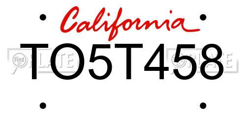 TO5T458 California License Plate
