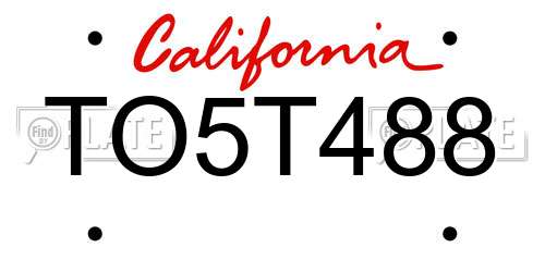 TO5T488 California License Plate