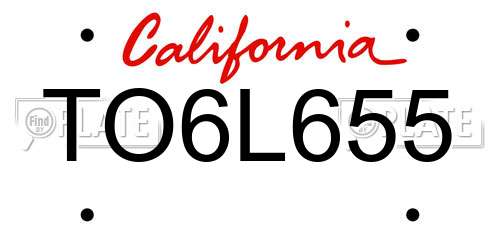 TO6L655 California License Plate