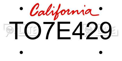 TO7E429 California License Plate