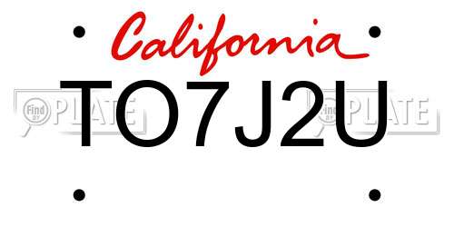 TO7J2U California License Plate