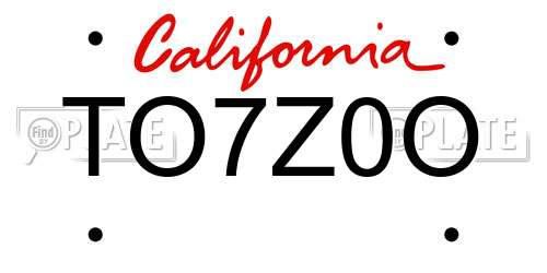 TO7Z0O California License Plate