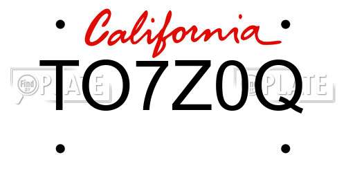 TO7Z0Q California License Plate