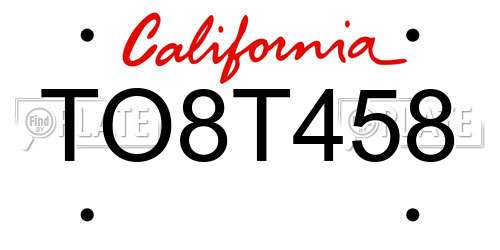 TO8T458 California License Plate