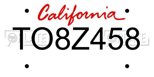 TO8Z458 California License Plate