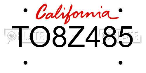 TO8Z485 California License Plate