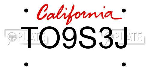 TO9S3J California License Plate