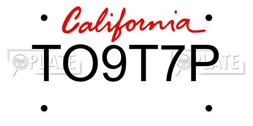 TO9T7P California License Plate