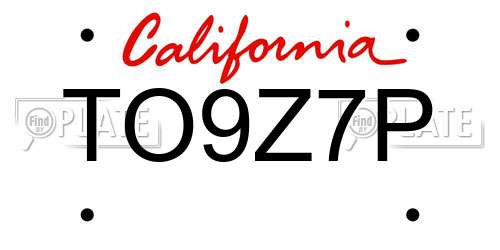 TO9Z7P California License Plate