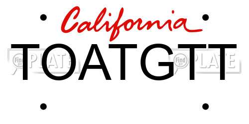 TOATGTT California License Plate