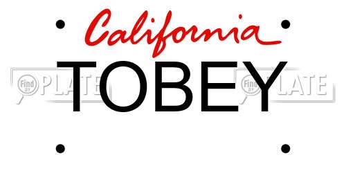 TOBEY California License Plate