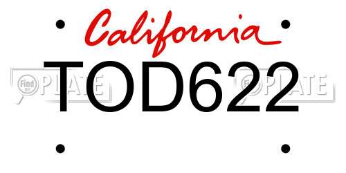 TOD622 California License Plate