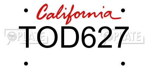 TOD627 California License Plate