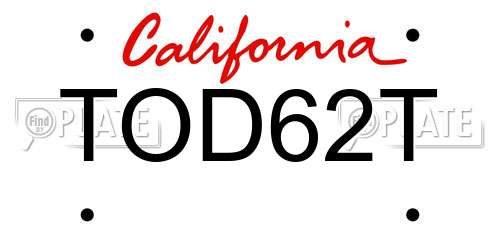 TOD62T California License Plate