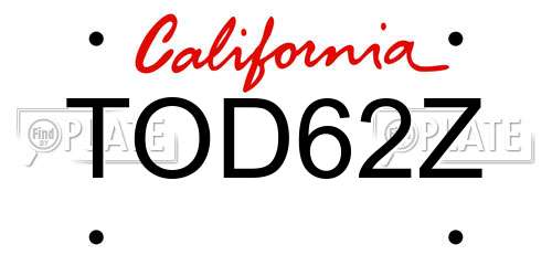 TOD62Z California License Plate