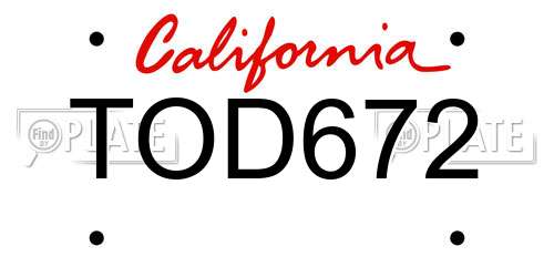 TOD672 California License Plate