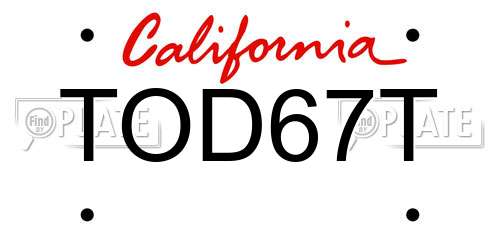 TOD67T California License Plate