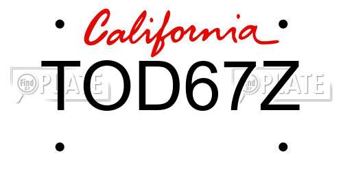 TOD67Z California License Plate