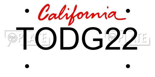 TODG22 California License Plate