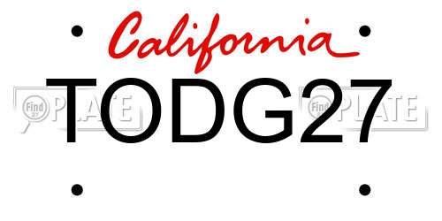 TODG27 California License Plate