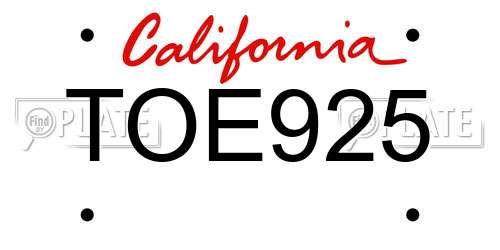 TOE925 California License Plate