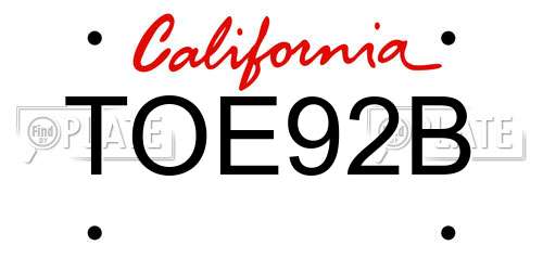 TOE92B California License Plate